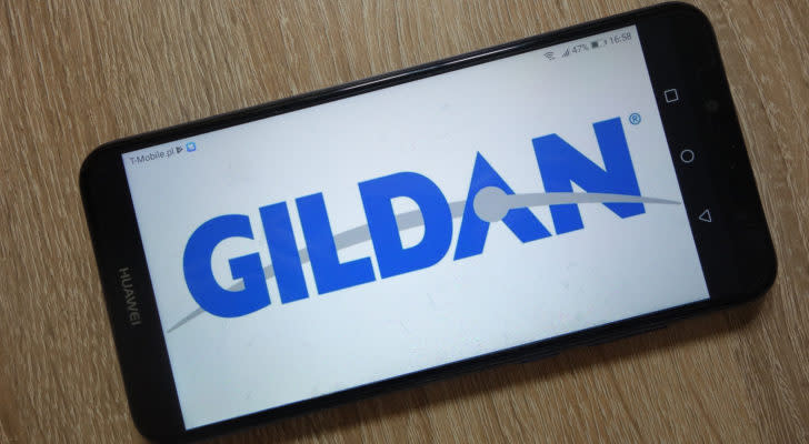 GIL stock: the Gildan logo on a phone