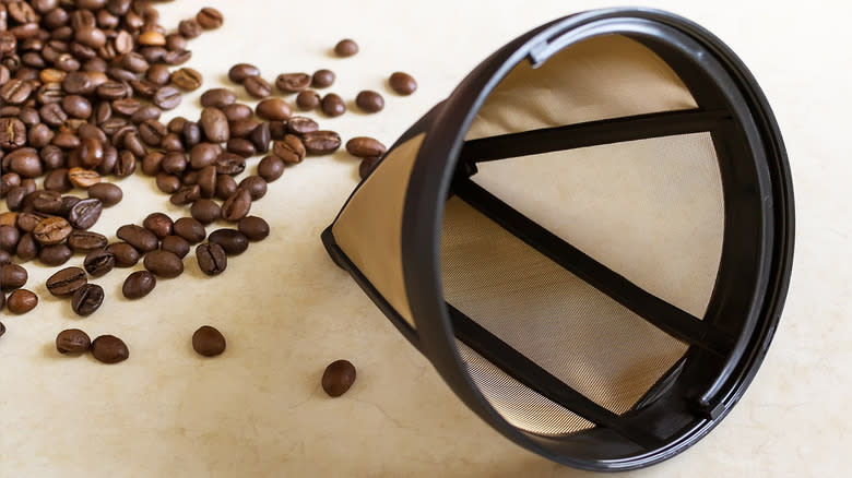 mesh filter with coffee beans