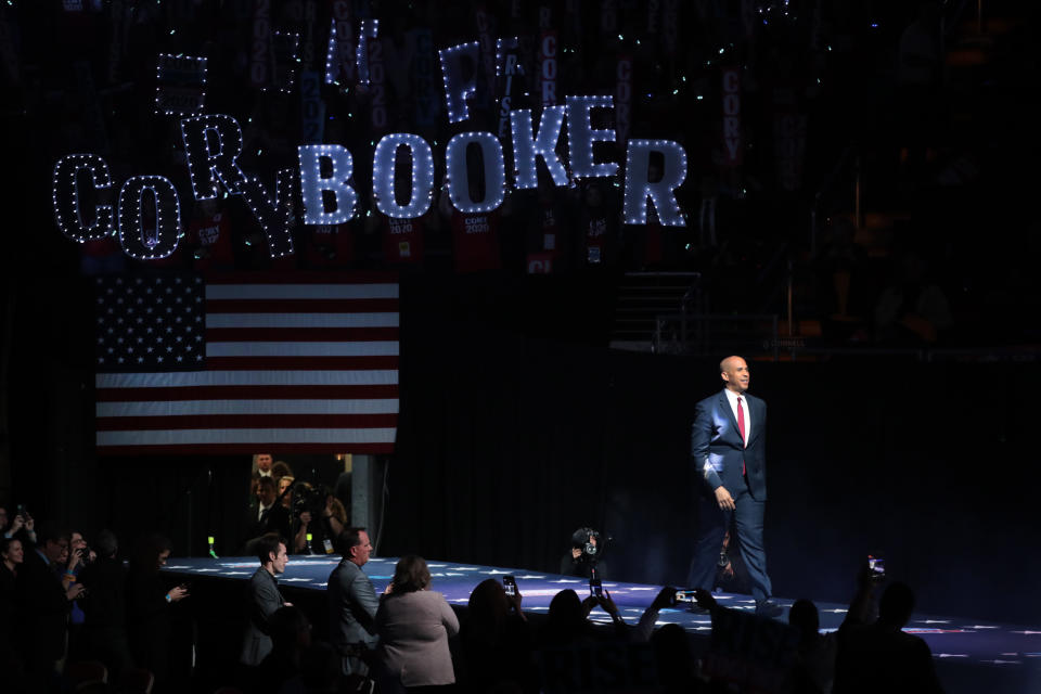 Democratic presidential candidate Sen. Cory Booker (D-NJ) speaks  at the Liberty and Justice Celebration at the Wells Fargo Arena on November 01, 2019 in Des Moines, Iowa.  (Photo: Scott Olson/Getty Images)