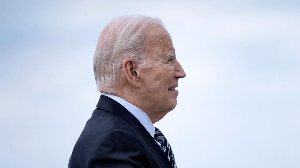 US President Joe Biden boards Air Force One at Joint Base Andrews in Maryland, on October 17, 2023, enroute to Israel (Getty)