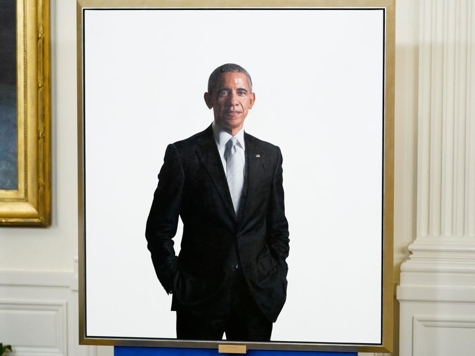 The official White House portrait of Barack Obama painted by Robert McCurdy.