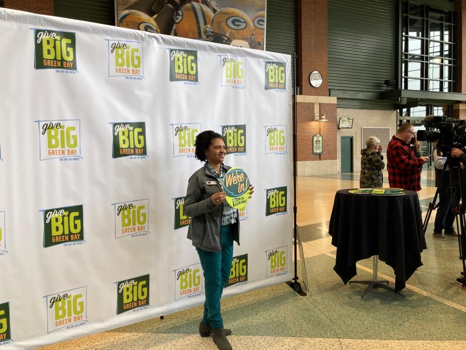 Rhonda Chandler, founder and CEO of Lovin' the Skin I'm In, poses following the Give BIG Green Bay press conference on Tues., Jan. 17, at the Lambeau Field Atrium in Green Bay.