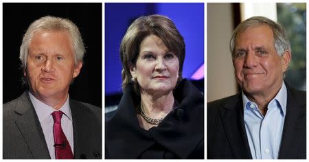 A combination photo shows Jeff Immelt (L), Chairman & CEO of GE, Marillyn Hewson (C), Chairman, President and CEO of Lockheed Martin, and Leslie Moonves (R), President and Chief Executive Officer of CBS Corporation, in file photos. REUTERS/File Photos