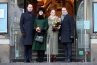 <p>Prince William, Duke of Cambridge and Catherine, Duchess of Cambridge with Crown Princess Victoria of Sweden and Prince Daniel of Sweden pose as they walk through the cobbled streets of Stockholm from the Royal Palace to the Nobel Museum during day one of their Royal visit to Sweden and Norway in Stockholm, Sweden. (Chris Jackson – Pool/Getty Images) </p>