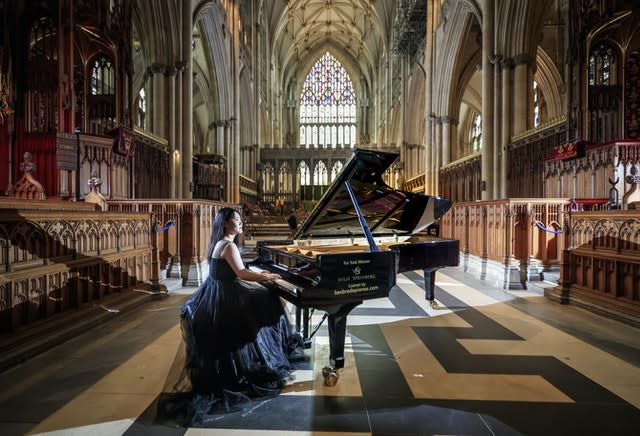 Ke Ma rehearses at York Minster ahead of a performance to highlight the plight of musicians and the arts