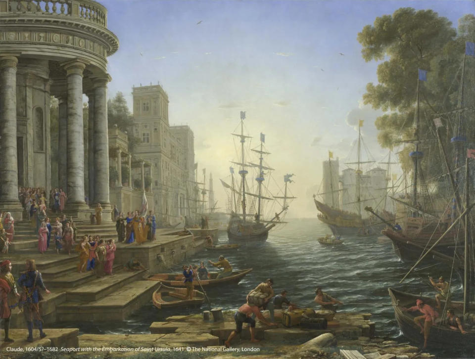 4.克勞德（可能1604或1605-1682）作品〈聖吳甦樂登船的海港〉，1641年創作。圖片版權：英國國家藝廊c（圖／奇美博物館提供）