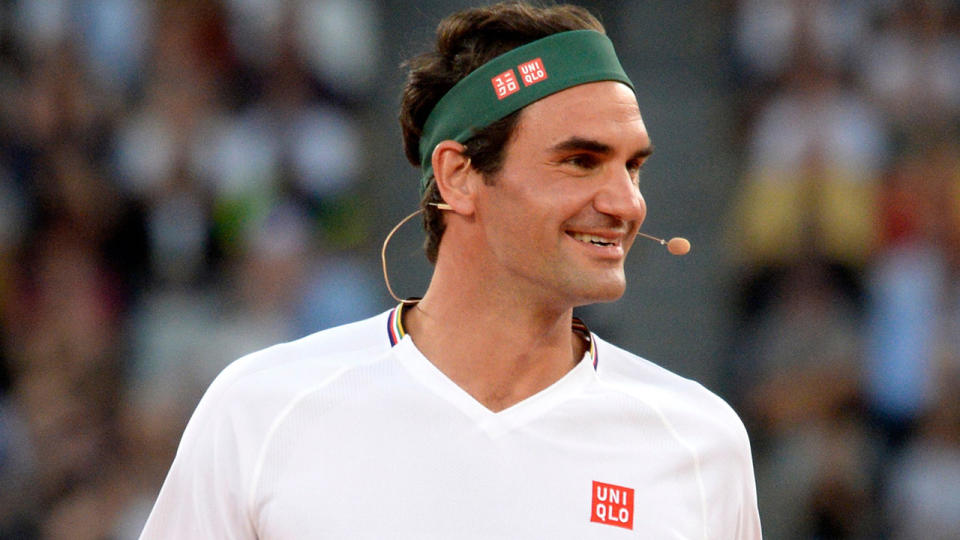 Roger Federer is pictured during a charity tennis tournament.