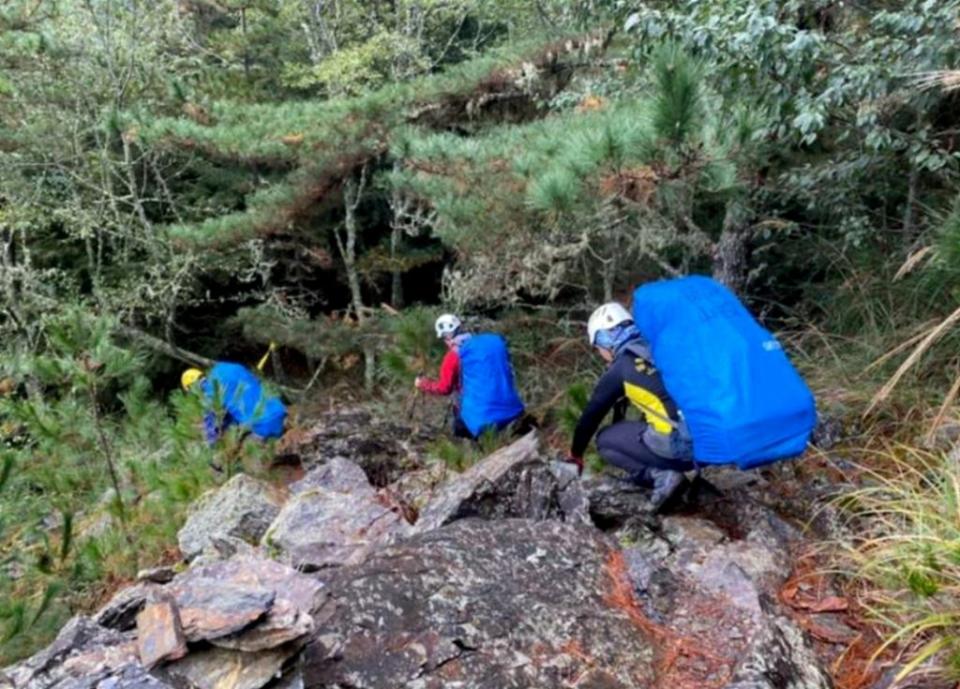 林姓男子登中雪山頂，下山後失聯至今，苗縣消防局和台中消防、雪管處與保七總隊組成的搜救小組昨日持續搜救。（記者陳金龍翻攝）