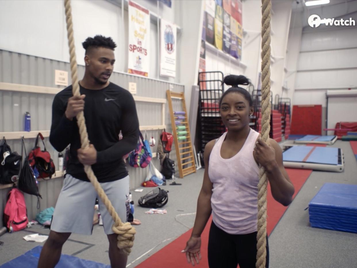 Jonathan Owens and Simone Biles at the gym.