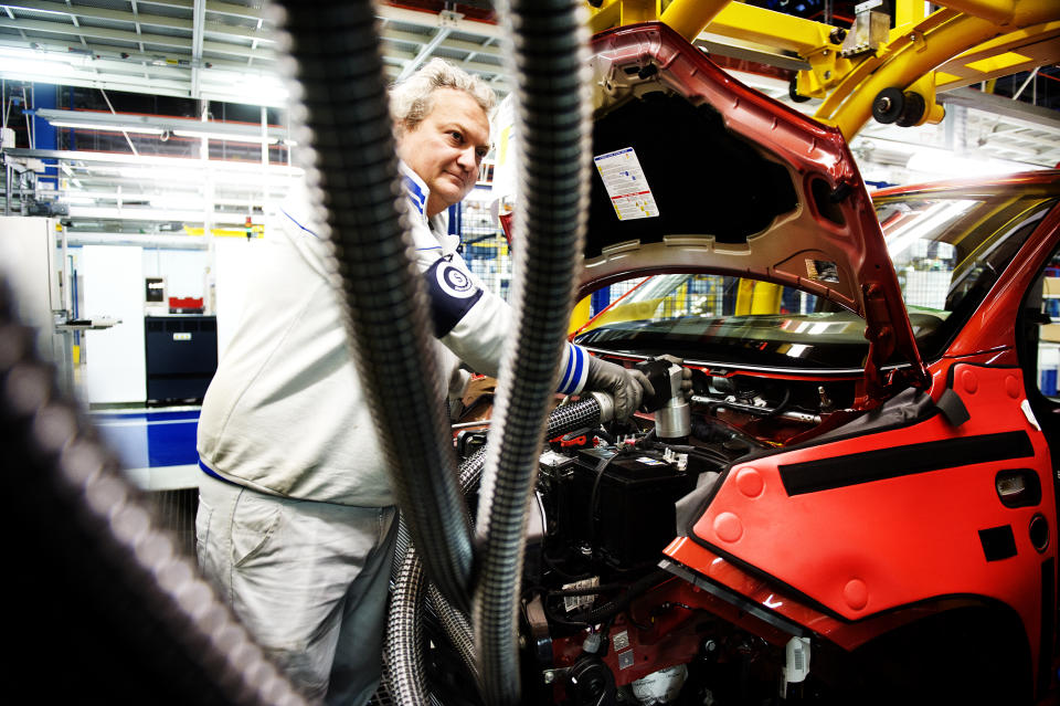 A worker at a Fiat factory near Naples in southern Italy