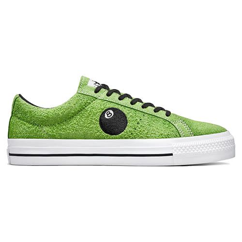 <p><a class="link " href="https://tres-bien.com/converse-stussy-one-star-pro-ox-green-flash-a03712c-ss23" rel="nofollow noopener" target="_blank" data-ylk="slk:SHOP;elm:context_link;itc:0;sec:content-canvas">SHOP</a></p><p>The latest collaborative drop from Stüssy x Converse comprises a <a href="https://tres-bien.com/converse-stussy-chuck-70-hi-sargasso-sea-white-a03711c-ss23" rel="nofollow noopener" target="_blank" data-ylk="slk:Chuck Taylor 70;elm:context_link;itc:0;sec:content-canvas" class="link ">Chuck Taylor 70</a> and a <a href="https://tres-bien.com/converse-stussy-one-star-pro-ox-green-flash-a03712c-ss23" rel="nofollow noopener" target="_blank" data-ylk="slk:One Star Pro;elm:context_link;itc:0;sec:content-canvas" class="link ">One Star Pro</a>, both enhanced by Stüssy's covetable 8-ball emblem.</p><p>£90; <a href="https://tres-bien.com/converse-stussy-one-star-pro-ox-green-flash-a03712c-ss23" rel="nofollow noopener" target="_blank" data-ylk="slk:tres-bien.com;elm:context_link;itc:0;sec:content-canvas" class="link ">tres-bien.com</a></p>