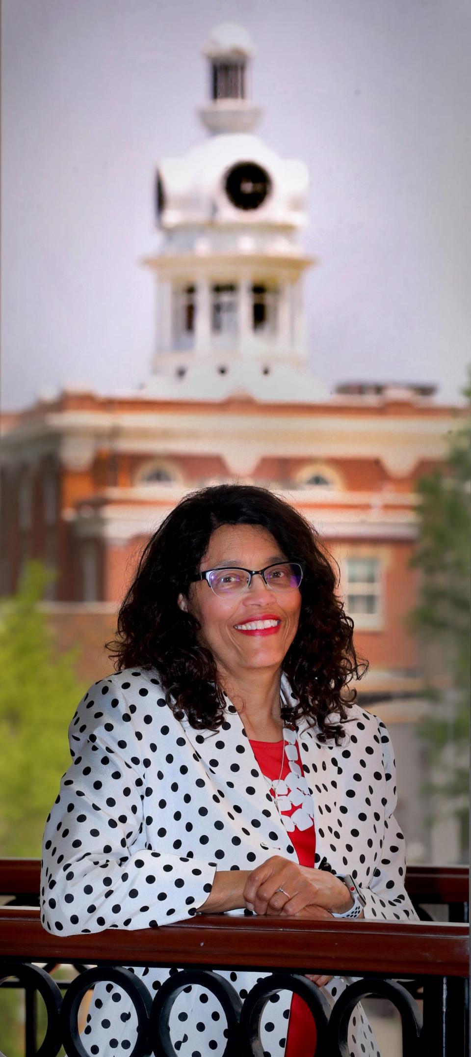 Madelyn Scales Harris stands at Murfreesboro's City Hall on Monday, May 2, 2022.