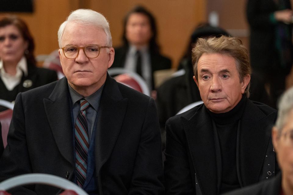 Steve Martin as Charles and Martin Short as Oliver in Season 3 of "Only Murders in the Building." The friendship between the two comedians is an anchor of "Steve!," a new documentary about Martin from Apple TV+.