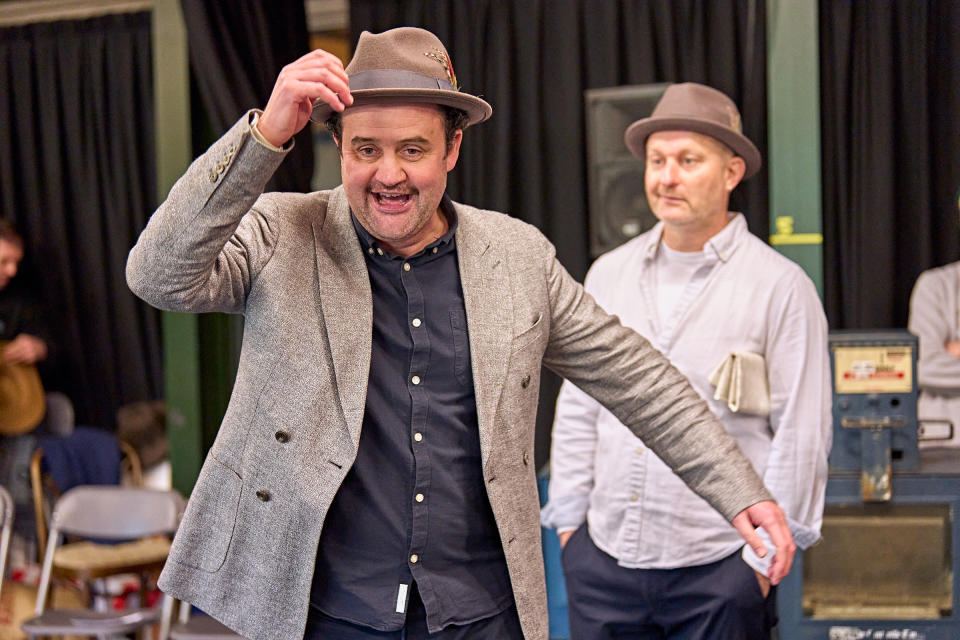 Daniel Mays rehearsing ‘Guys & Dolls’ at <a href="https://deadline.com/tag/the-bridge-theatre/" rel="nofollow noopener" target="_blank" data-ylk="slk:The Bridge Theatre;elm:context_link;itc:0;sec:content-canvas" class="link ">The Bridge Theatre</a>