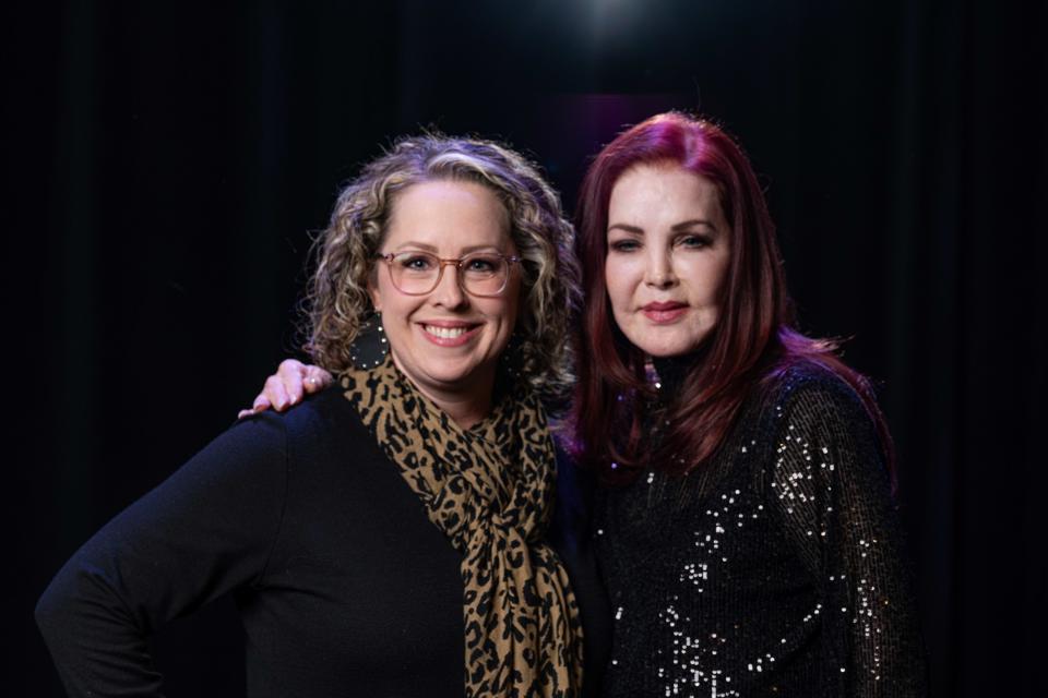 Nixa school board member Heather Zoromski with Priscilla Presley during a meet-and-greet event Jan. 22.