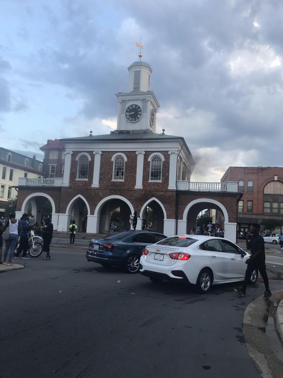 Protesters broke out windows in the Market House and set it on fire in May 2020.