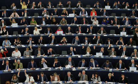 Members of the European Parliament take part in a voting session on a resolution about Brexit priorities and the upcomming talks on the UK's withdrawal from the EU at the European Parliament in Strasbourg, France, April 5, 2017. REUTERS/Vincent Kessler