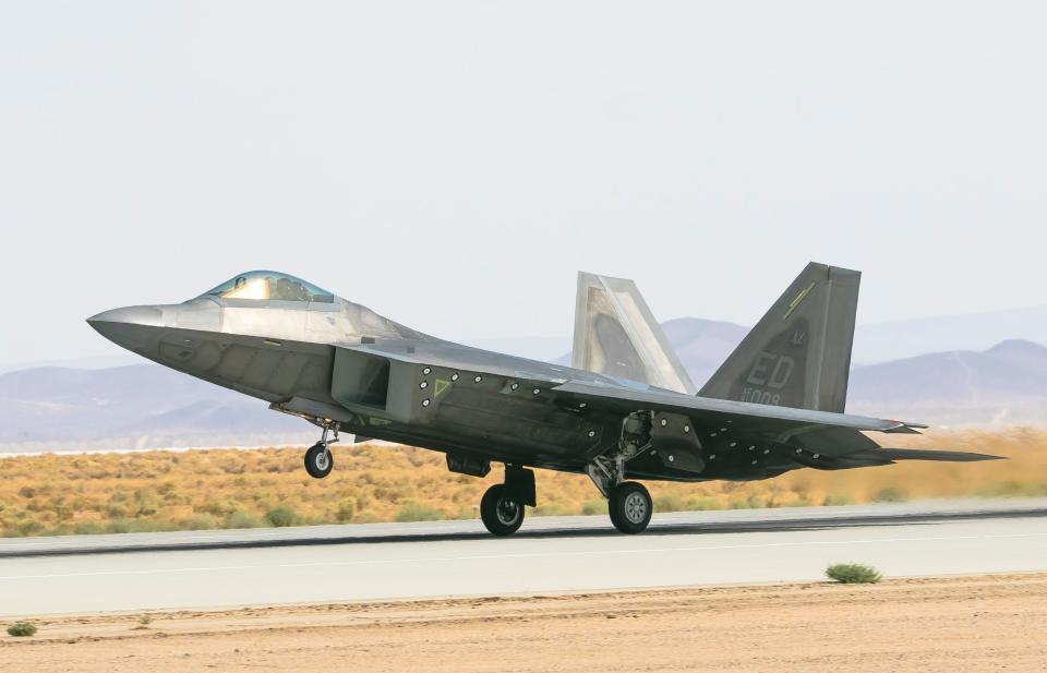 An F-22 Raptor from the 411th Flight Test Squadron, 412th Test Wing, takes off from Edwards Air Force Base, California, Aug. 1.