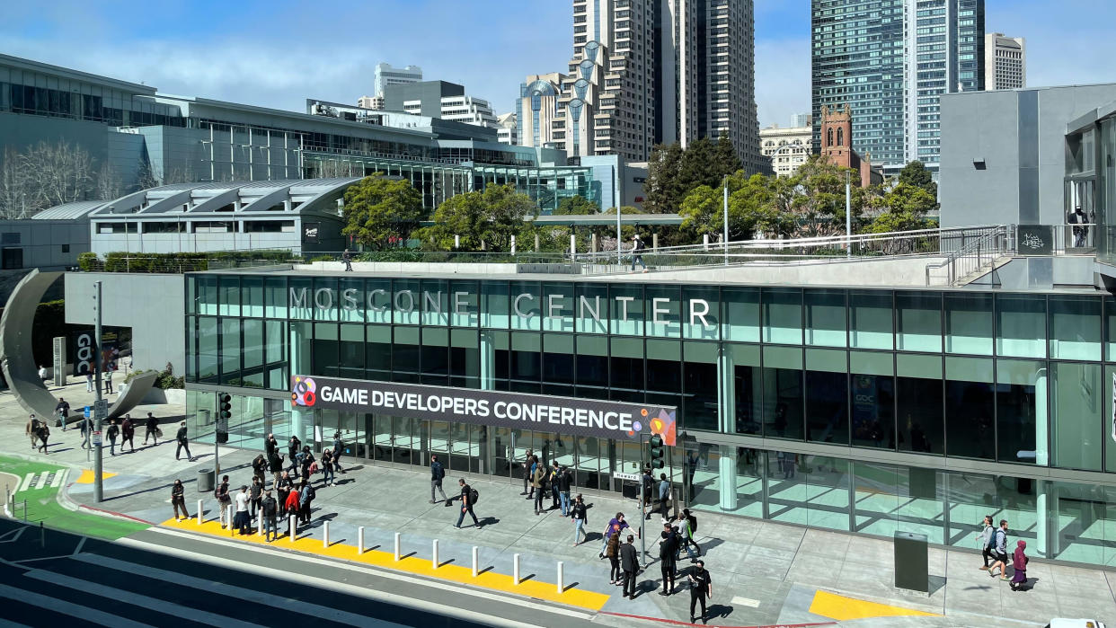  A "Game Developers Conference" sign on one of the buildings that make up the Moscone Center in San Francisco. 