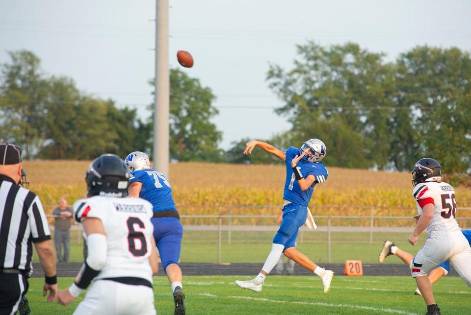 Wynford's Ashton Warren launches a pass downfield.