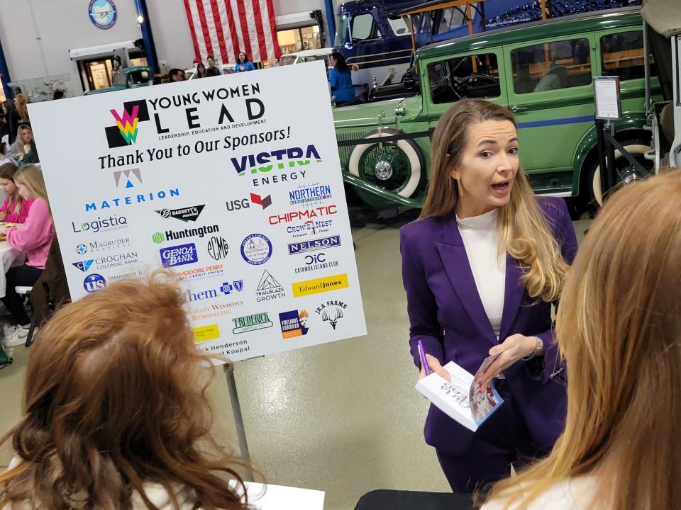 Julie Carrier speaks at the Young Women Lead conference, attended by 200 Ottawa County freshmen girls.