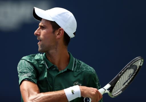 Novak Djokovic double-faulted while serving for his match against Mirza Basic, slipping into a second-set tie-break, but he finished the job for a second-round spot