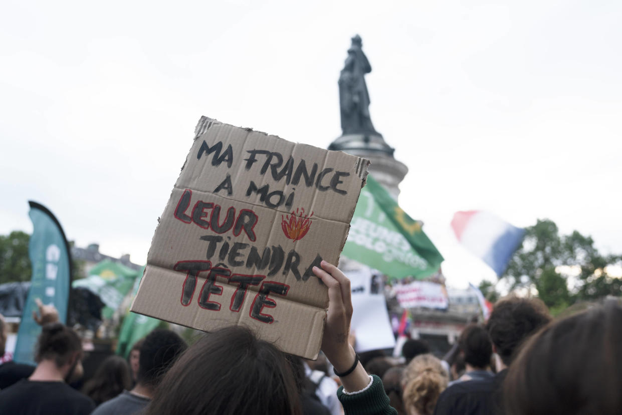 À Paris le 30 juin, lors d’un rassemblement anti-RN après les résultats du premier tour des élections législatives.