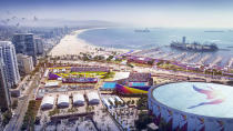 <p>BMX and Water Polo are shown in this Long Beach Waterfront rendering. (Photo: Courtesy LA 2024) </p>
