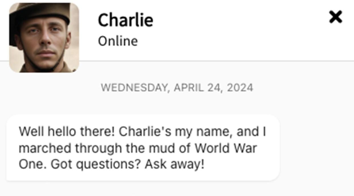 <span>Queensland’s state library created a returned serviceman AI chatbot named ‘Charlie’. </span><span>Composite: State Library of Queensland/TalkVia AI</span>