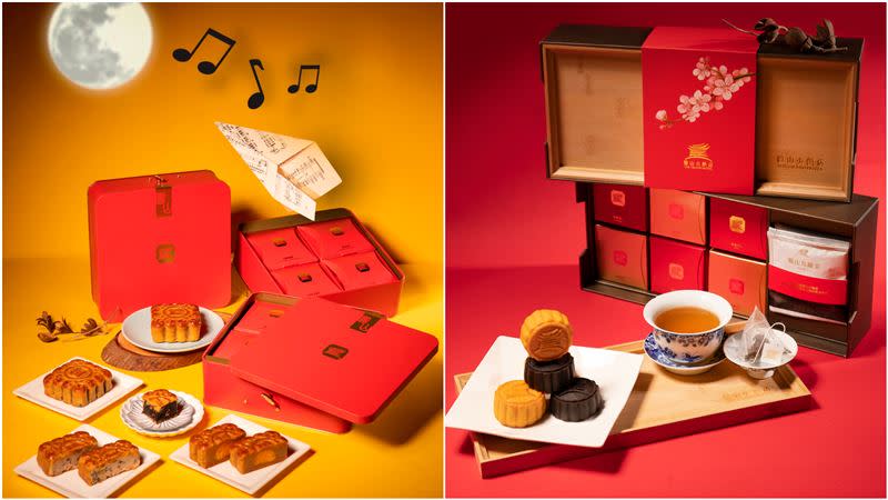 圓山大飯店推出「圓山音樂寶盒月餅」與「圓山茶玉盤餅」兩款月餅禮盒。（圖／業者提供）