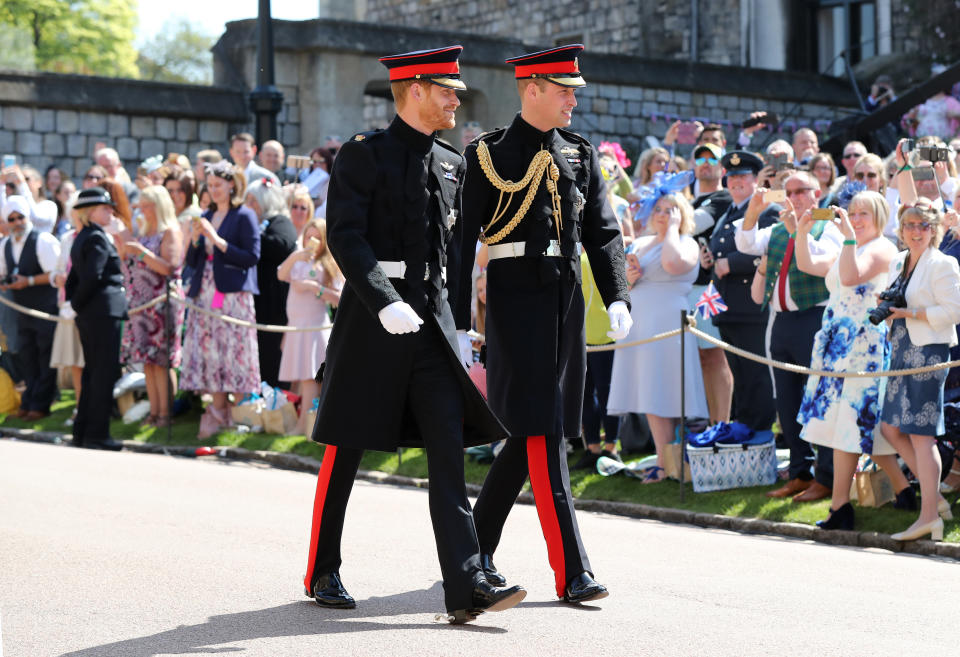 Prince Harry and Prince William arrive at the royal wedding [Photo: PA]