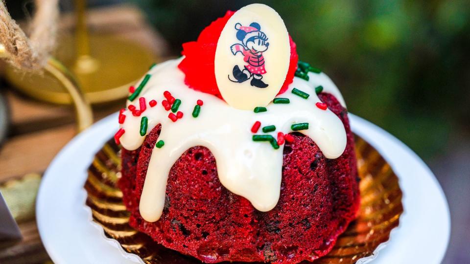 red velvet mini bundt cake with cream cheese icing from holiday hearth desserts