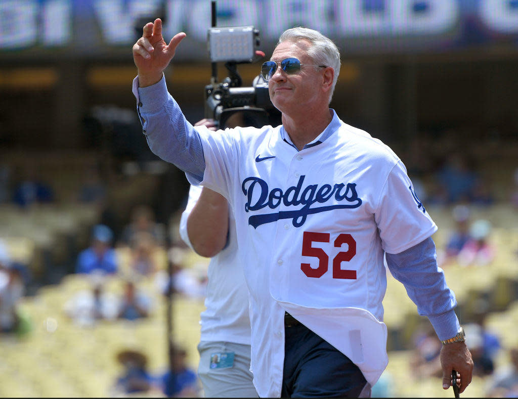 LOS ANGELES, CA - JULY 25: Steve Sax was a member of the 1981 Dodgers World Series team who was honored before a game agiains the Colorado Rockies at Dodger Stadium on July 25, 2021 in Los Angeles, California. / Credit: John McCoy / Getty Images