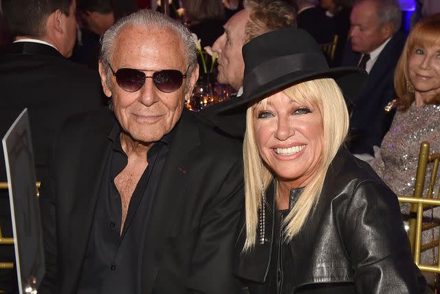 <p>Patrick McMullan/PMC via Getty</p> Alan Hammel and Suzanne Somers attends Clive's Milestone Birthday Gala on April 6, 2022