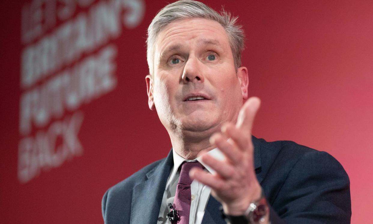 <span>Labour leader Sir Keir Starmer addreses 400 business leaders in London, during the launch of Labour party's plan for business, on 1 February. </span><span>Photograph: Stefan Rousseau/PA</span>