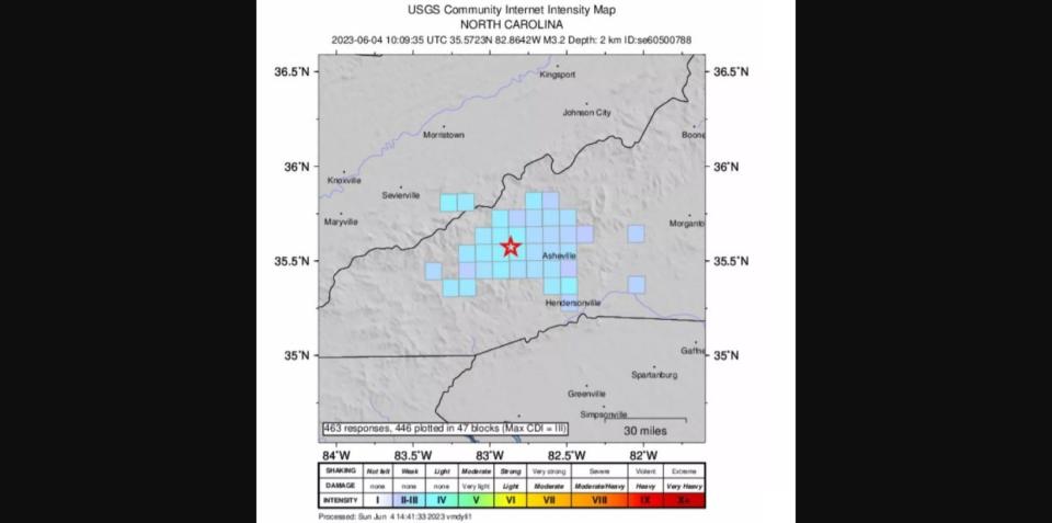 U.S.G.S map of Canton earthquakes.