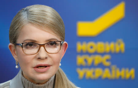 FILE PHOTO: Leader of opposition Batkivshchyna party and presidential candidate Yulia Tymoshenko attends a news conference in Kiev, Ukraine, February 22, 2019. REUTERS/Valentyn Ogirenko/File Photo