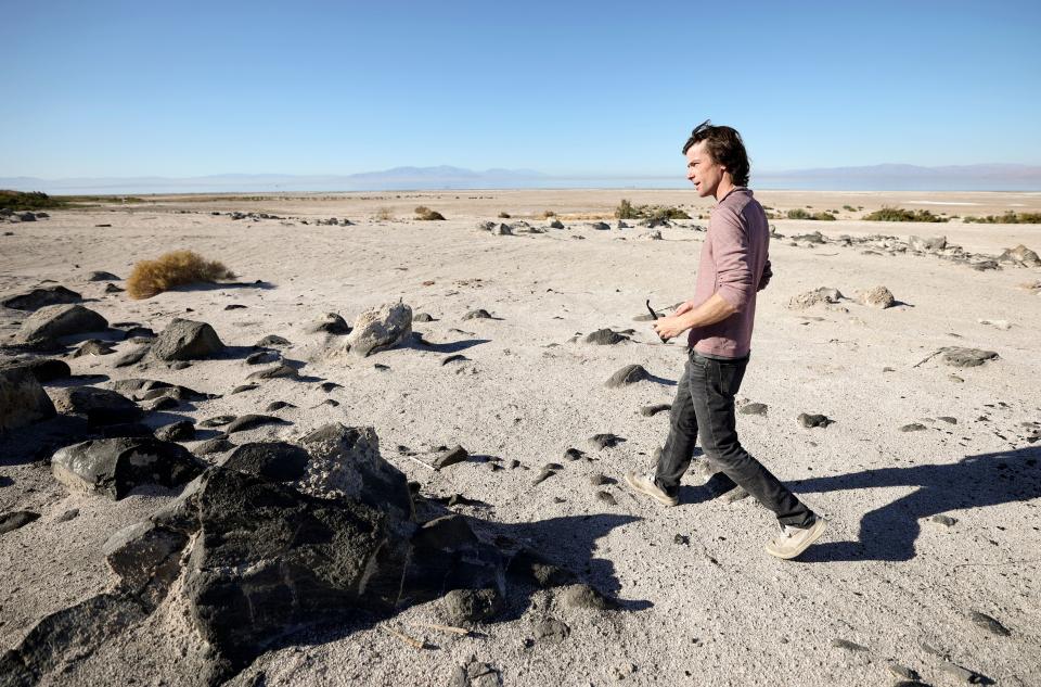 Charlie Diamond, University of California, Riverside, Earth and Planetary Sciences Department academic coordinator, walks by Obsidian Butte, on the shores of the Salton Sea, in Imperial County, Calif., on Tuesday, Dec. 12, 2023. | Kristin Murphy, Deseret News