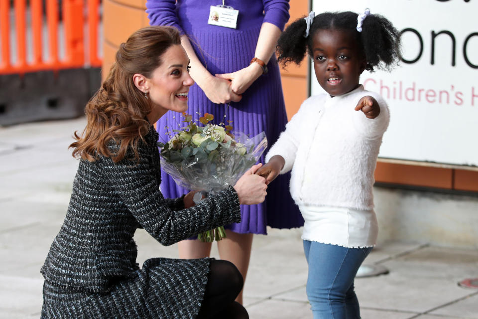 LONDON, ENGLAND - JANUARY 28: Catherine, Duchess of Cambridge joins a workshop run by the National Portrait Gallery's Hospital Programme at Evelina Children's Hospital on January 28, 2020 in London, England. HRH is Patron of Evelina London Children's Hospital and Patron of the National Portrait Gallery. (Photo by Chris Jackson/Getty Images)