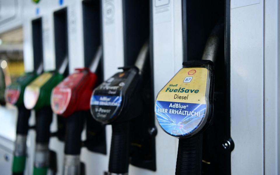 A photo taken on October 18, 2021 shows a petrol pump for diesel fuel at a petrol station near Peine, western Germany. - The price of diesel at petrol stations in Germany has reached a record level, the automotive association ADAC informed on October 18. Gasoline prices also continue to rise, with the ever-increasing oil price having an impact on consumers. (Photo by Ina Fassbender / AFP) (Photo by INA FASSBENDER/AFP via Getty Images) - INA FASSBENDER /AFP