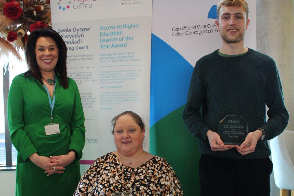 Sara (middle) and Sean (right) were given awards for their dedication to learning <i>(Image: Cardiff and Vale College)</i>