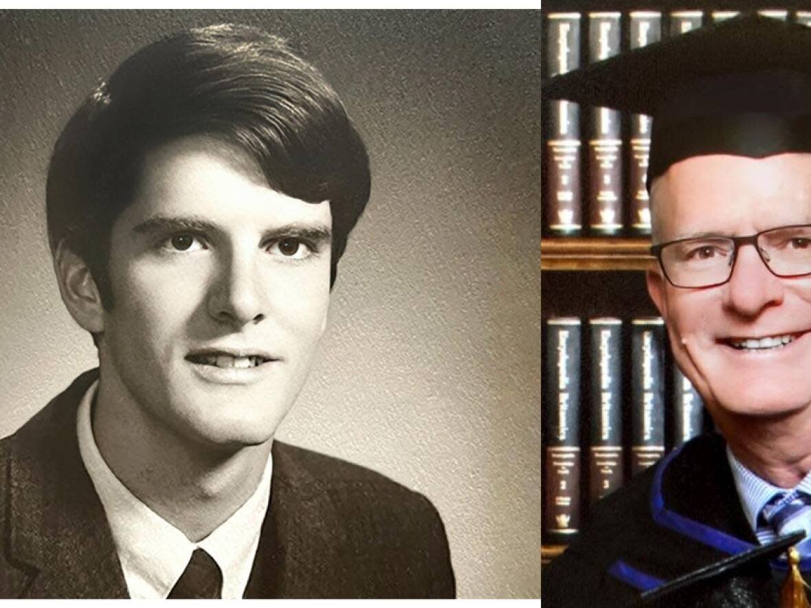 Arthur Ross is pictured in 1969 when he first enrolled at the University of British Columbia and as he is set to graduate in 2023.  (UBC - image credit)