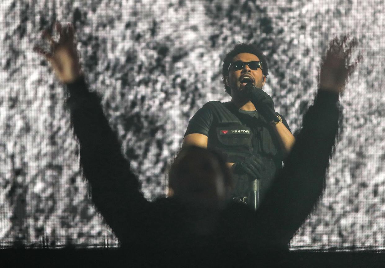 The Weeknd performs with Swedish House Mafia on the Coachella Stage of the Coachella Valley Music and Arts Festival in Indio, Calif., Sunday, April 24, 2022.