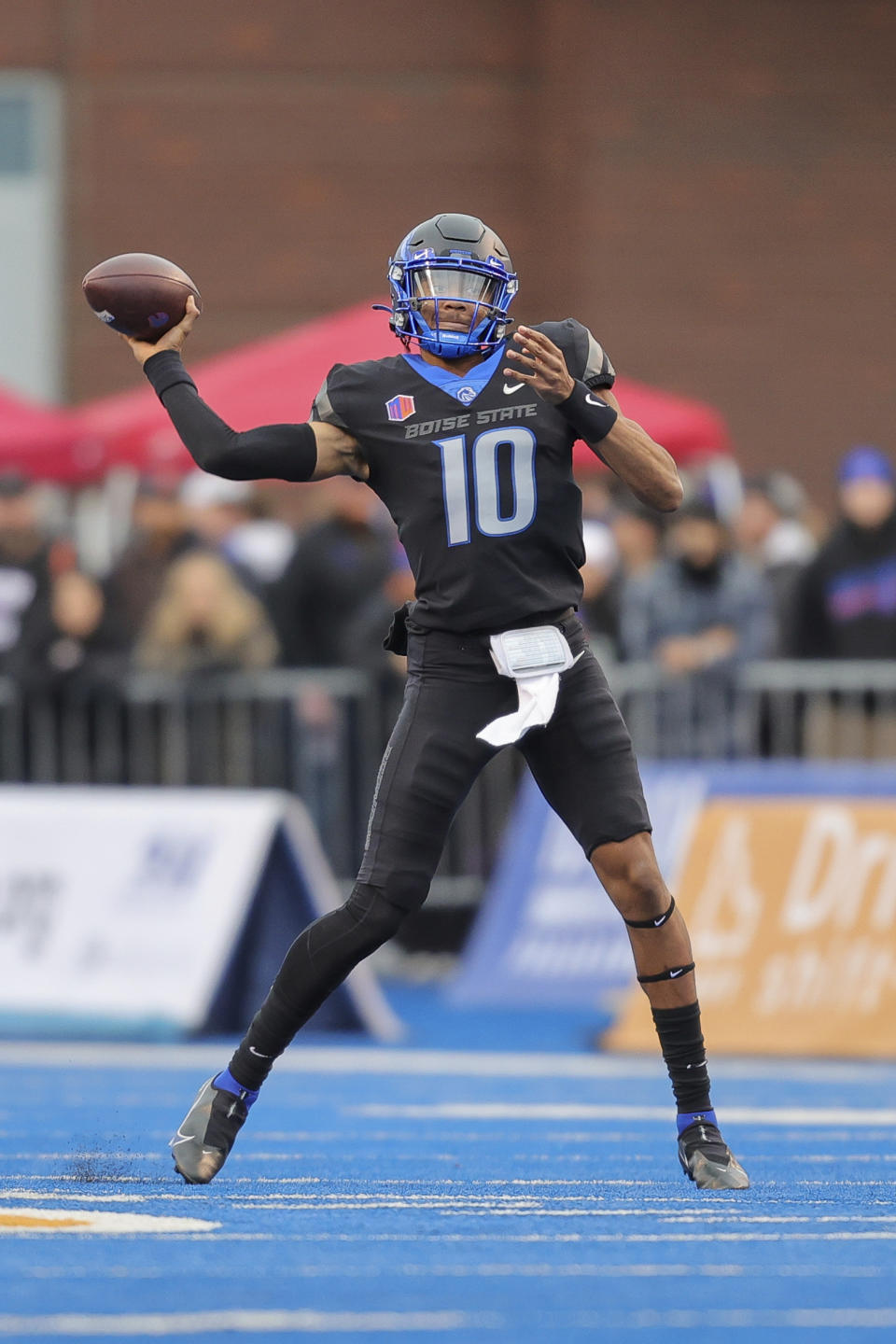 Boise State quarterback Taylen Green looks to throw against BYU in the first half of an NCAA college football game, Saturday, Nov. 5, 2022, in Boise, Idaho. (AP Photo/Steve Conner)
