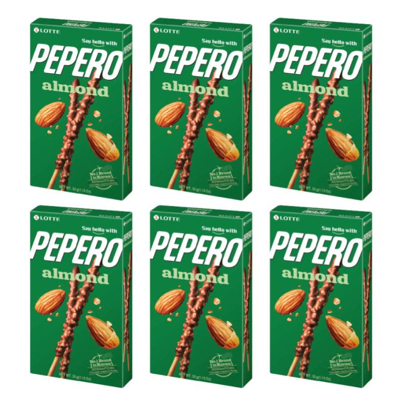 [Bundle of 6] Lotte Pepero Almond Chocolate 32g [Korean]. (Photo: Shopee SG)