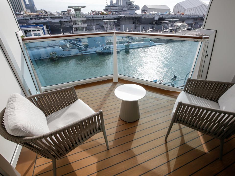 the balcony on the Oceania Vista veranda stateroom