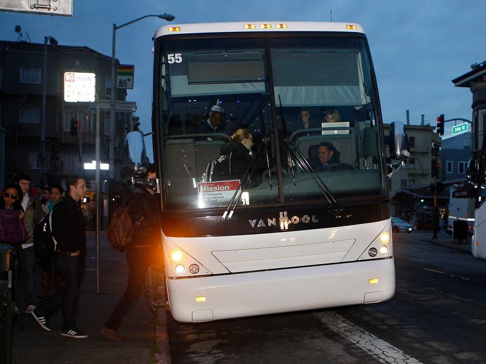 Big Tech employees use shuttle buses to be dropped off at Google and Facebook's corporate headquarters in Silicon Valley.