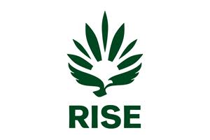 The new RISE logo represents a bird of possibilities, movement, and positivity, rising upwards with wings proudly open and head looking forwards, while still being grounded in the plant and nature.