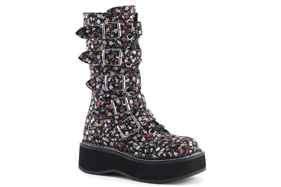 floral boots, combat boots, flowers, demonia