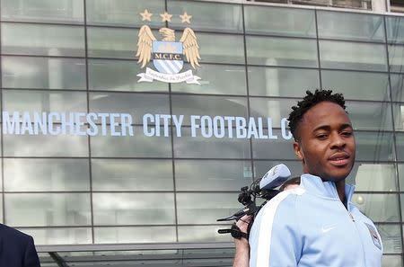 New Manchester City signing Raheem Sterling leaves the club's Etihad Stadium in Manchester, Britain, July 14, 2015. REUTERS/Andrew Yates